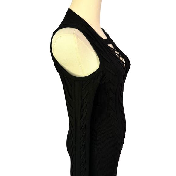 NWT $108 GUESS Allison Cold-Shoulder Laced Rib Mix Sweater Dress Black XS - Picture 3 of 7